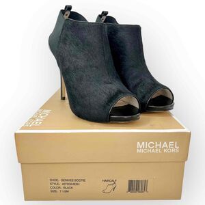 Michael Kors Genivee Booties Black Calfhair Peep-Toe High Heels Size 7.5M